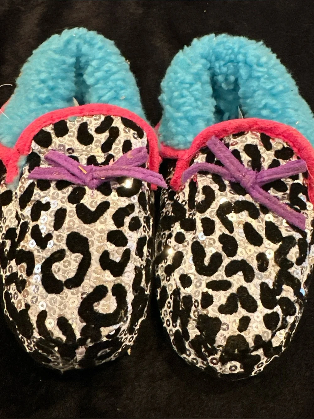Leopard Sequin Cozy Slippers with Bright Trim
